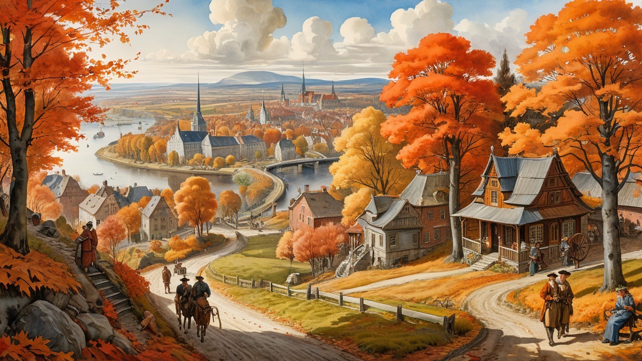 Autumn Landscape with Colorful Foliage and River