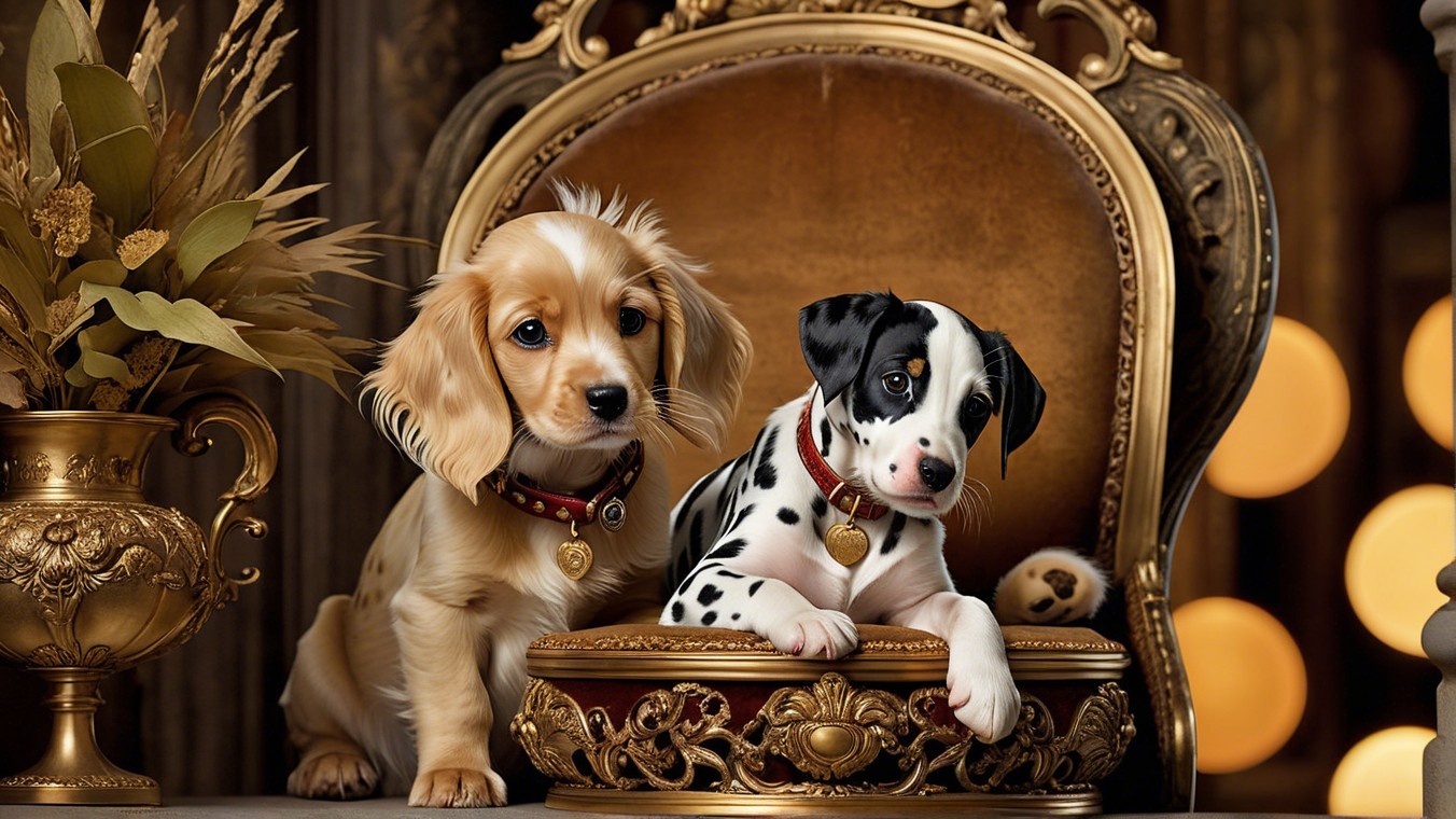 Puppies in Luxurious Setting with Elegant Decor