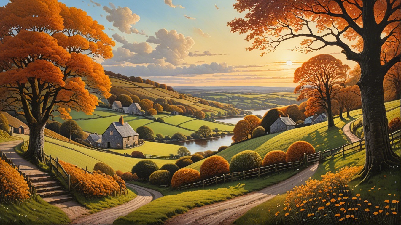 Autumn Landscape with Rolling Hills and Vibrant Trees
