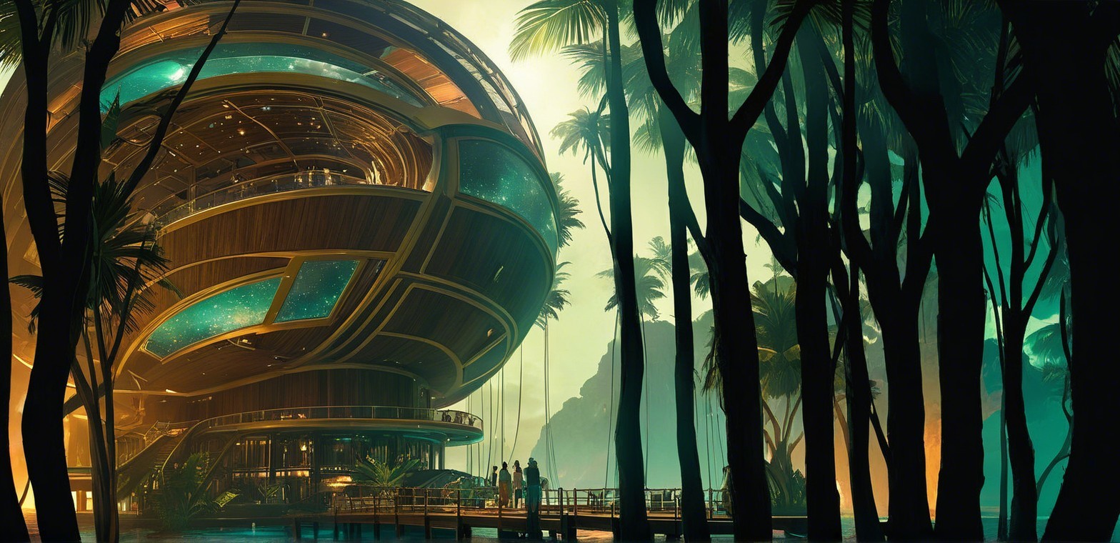 Futuristic Panoramic Landscape with Spherical Building