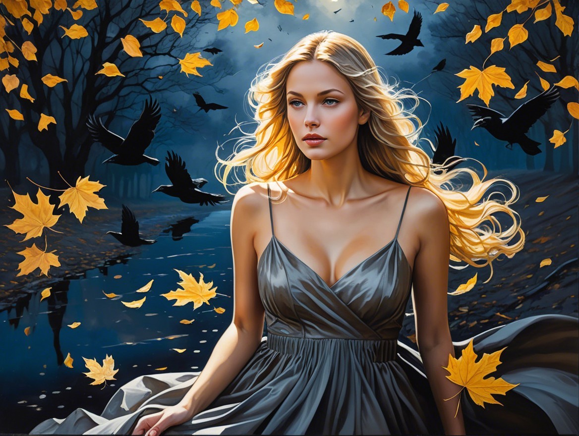 Serene Woman by Reflective Water in Twilight Scene