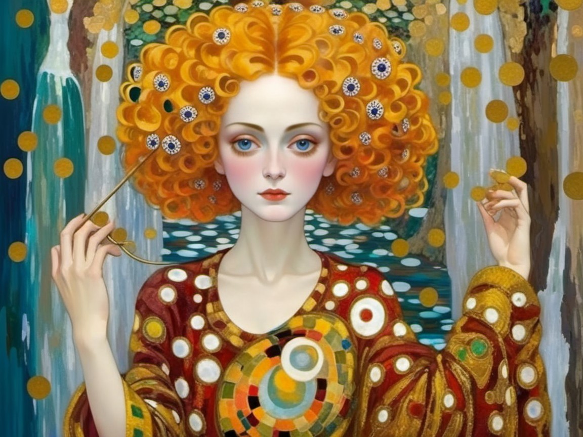 Woman with Orange Curls in Earth-Toned Robe