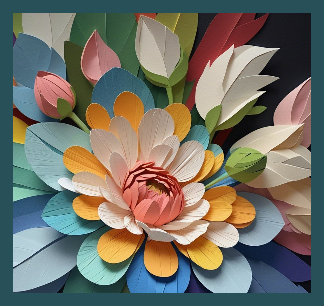 Intricate Paper Flower Arrangement with Vibrant Colors