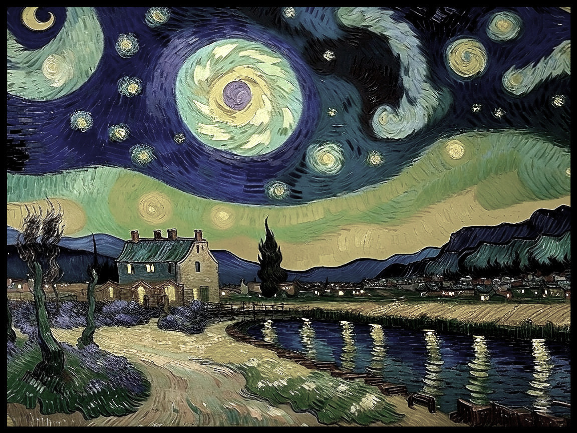 Night Scene with Stars, Moon, and Tranquil Landscape