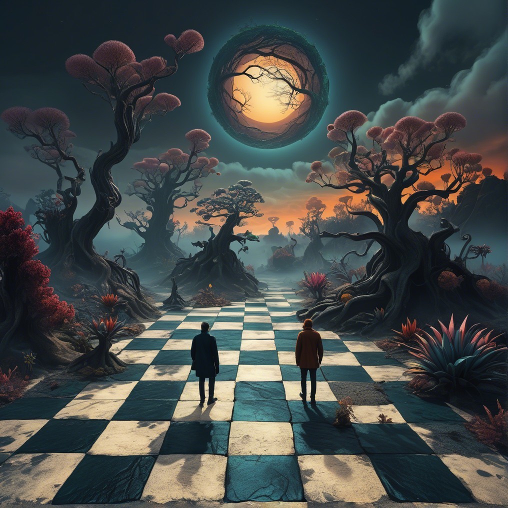 Surreal Landscape with Figures on Checkered Path