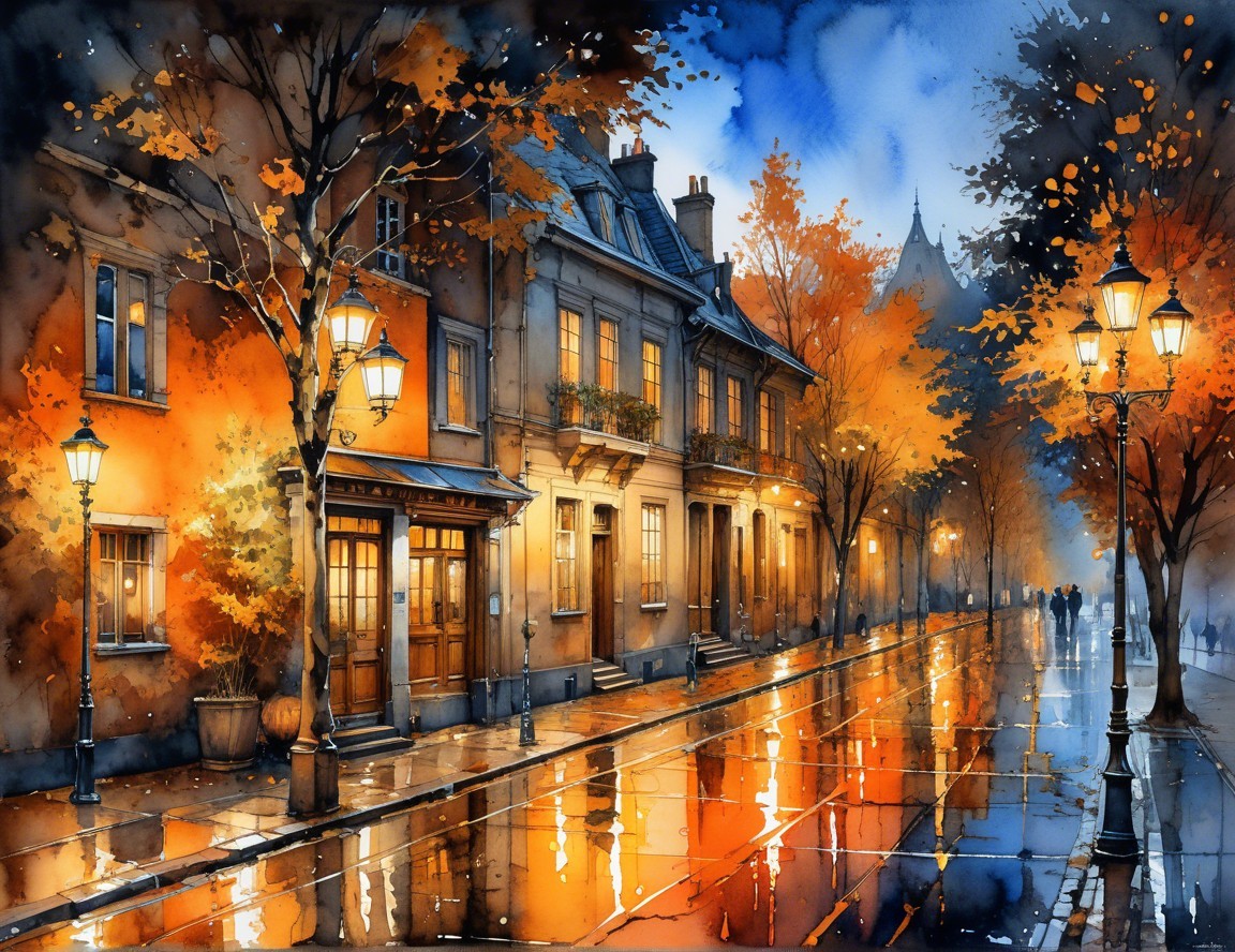 Serene Autumn Evening with Charming Houses and Trees