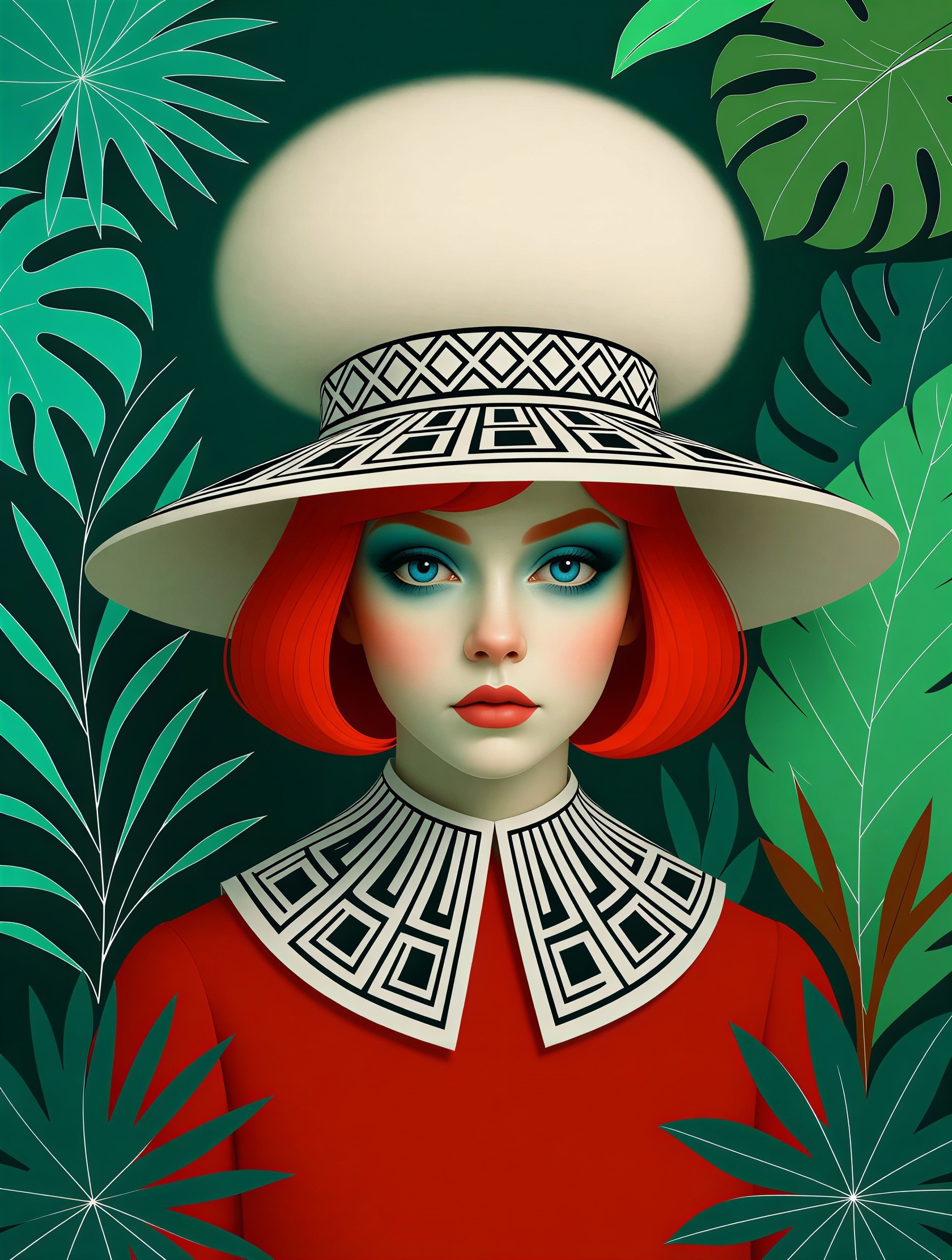Vibrant Surrealistic Oil Painting of a Woman with Hat