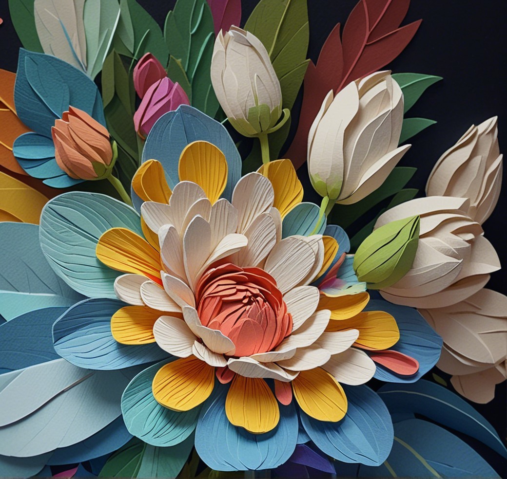 Intricate Paper Flower Arrangement with Vibrant Colors
