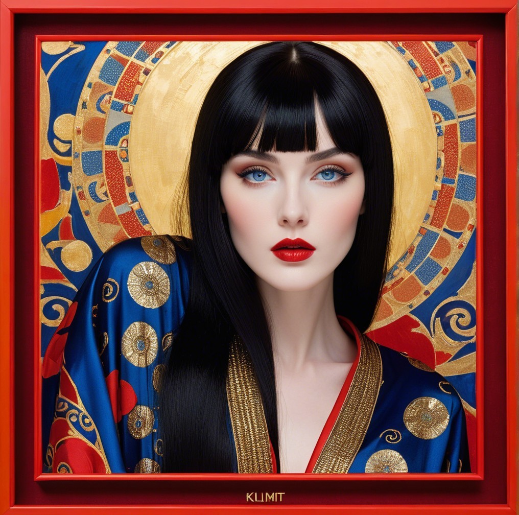 Portrait of a woman with dark hair and blue eyes