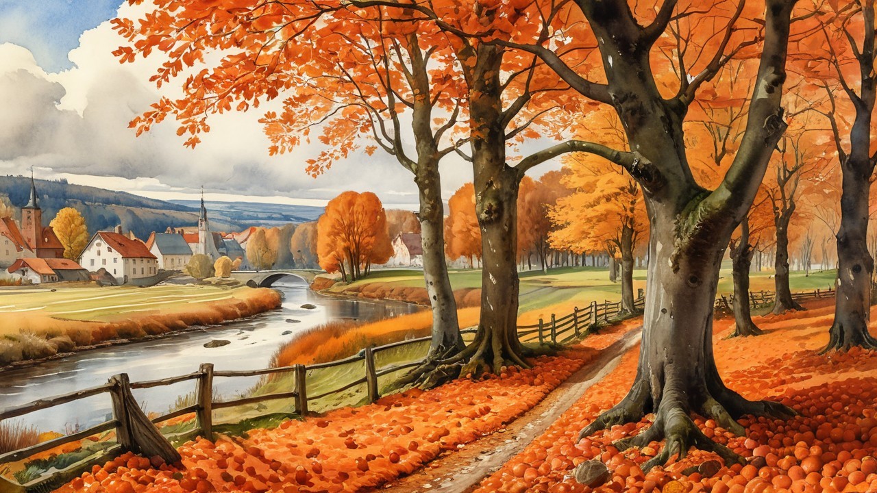 Autumn Landscape with Vibrant Foliage and River
