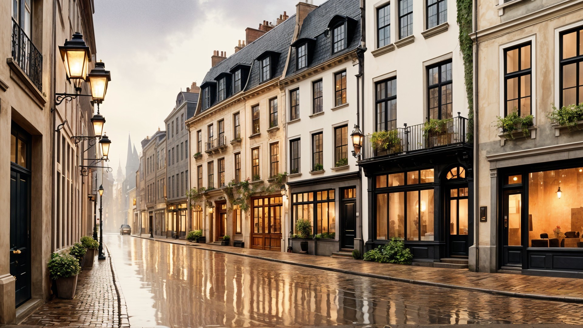 Charming Cobblestone Street with Elegant Architecture
