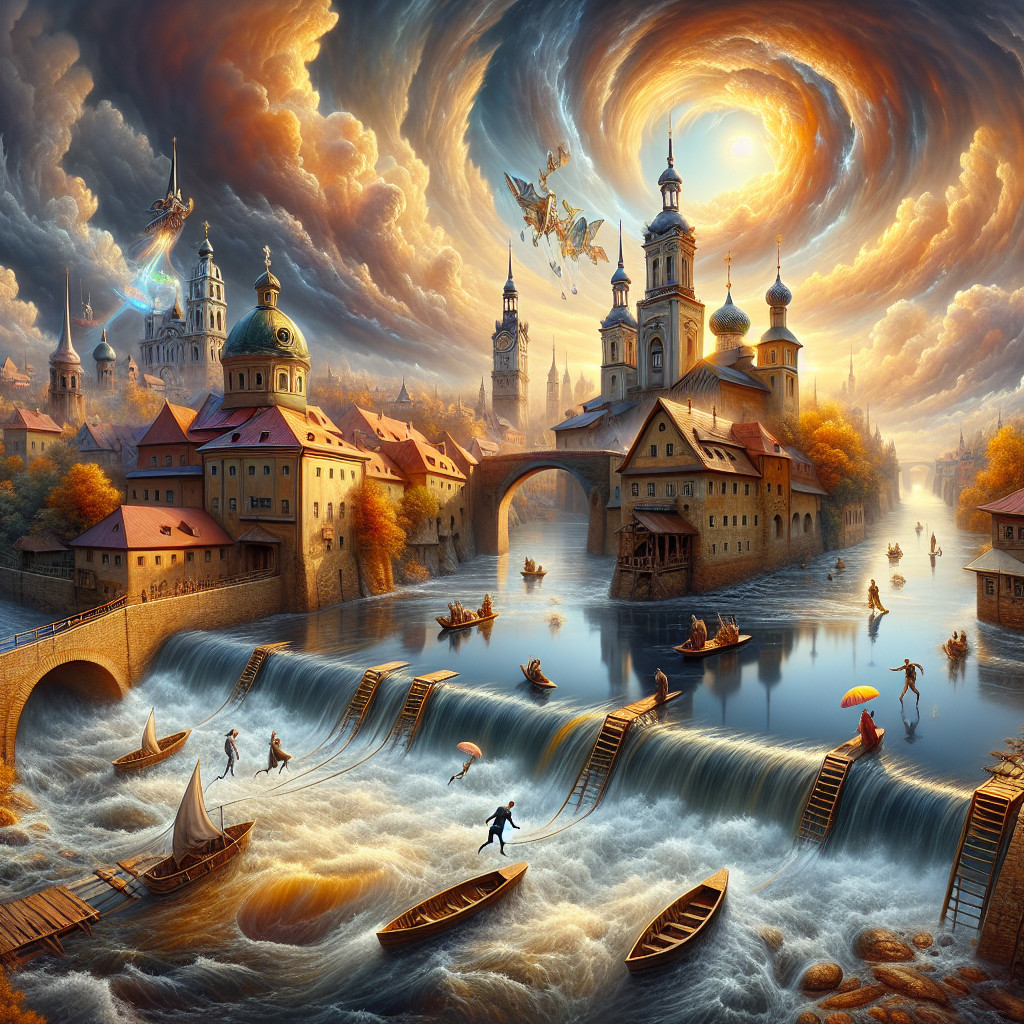 Vibrant Fantasy Landscape with Waterfalls and Creatures