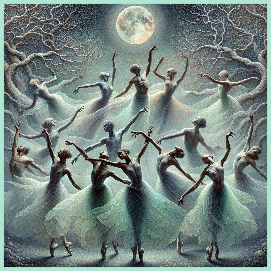 Mystical Dancers Under a Glowing Full Moon