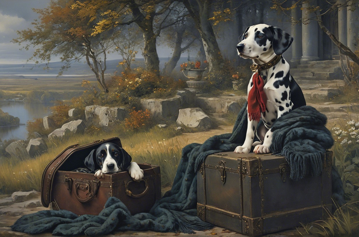 Dalmatian Puppies in a Scenic Autumn Landscape