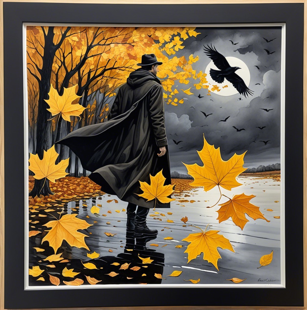 Solitary Figure by a Serene Lake in Autumn Setting