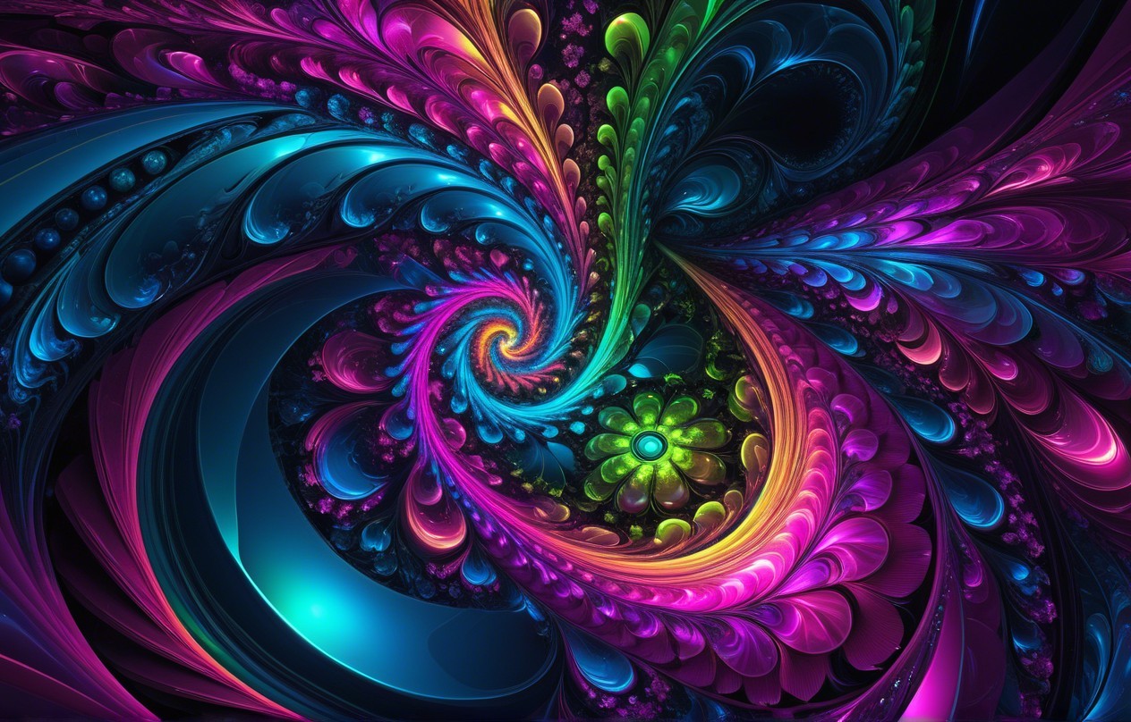 Vibrant Fractal Design with Swirling Color Patterns