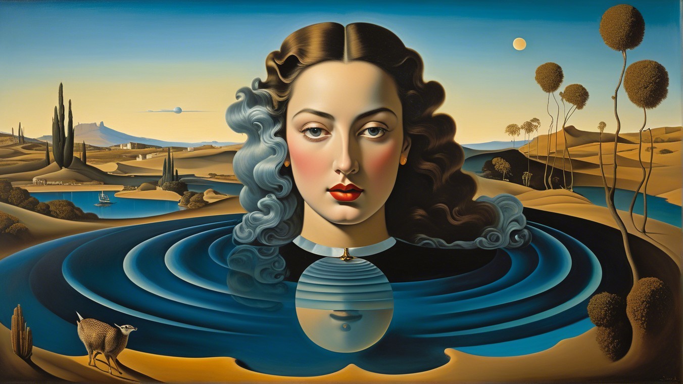 Serene Woman in Tranquil Landscape with Water Ripples