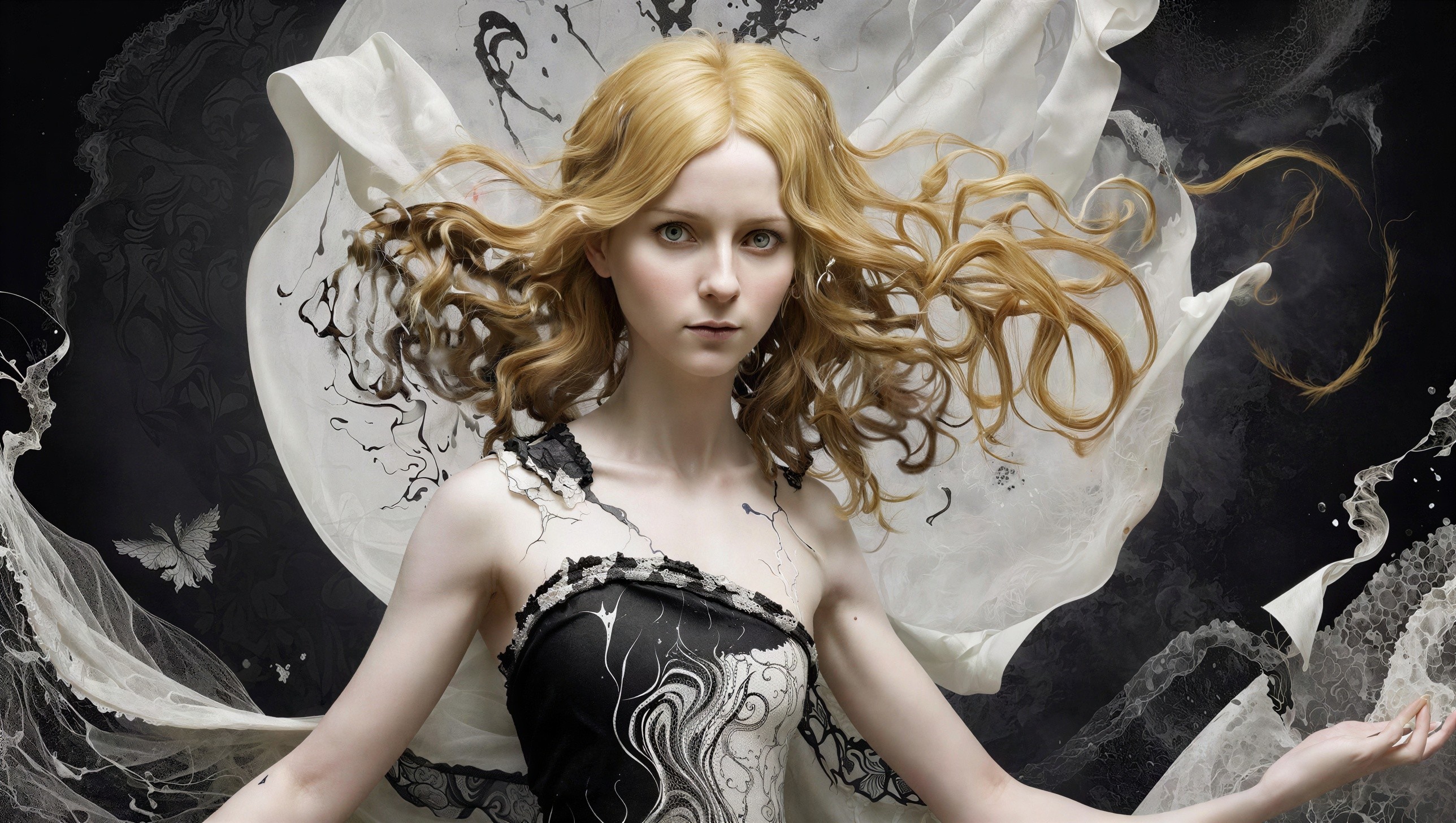 3D Digital Art of a Young Woman in Abstract Dress