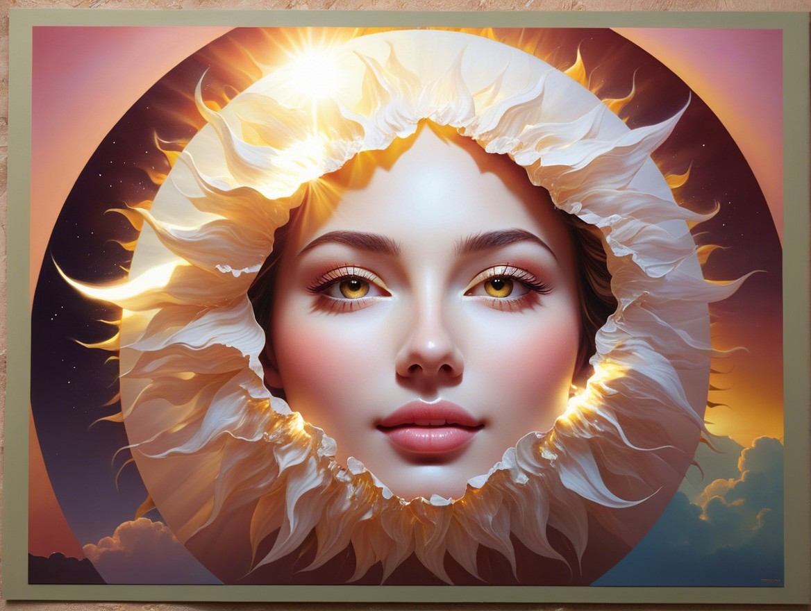 Radiant Face Surrounded by Stylized Sun Rays
