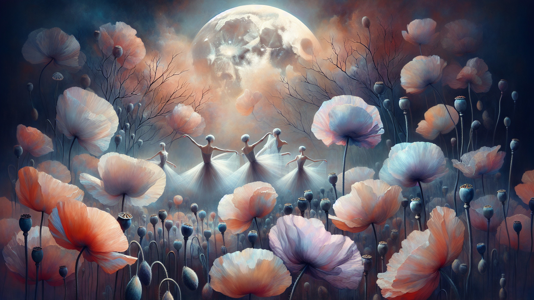 Dreamlike Scene of Dancers Under Full Moonlight