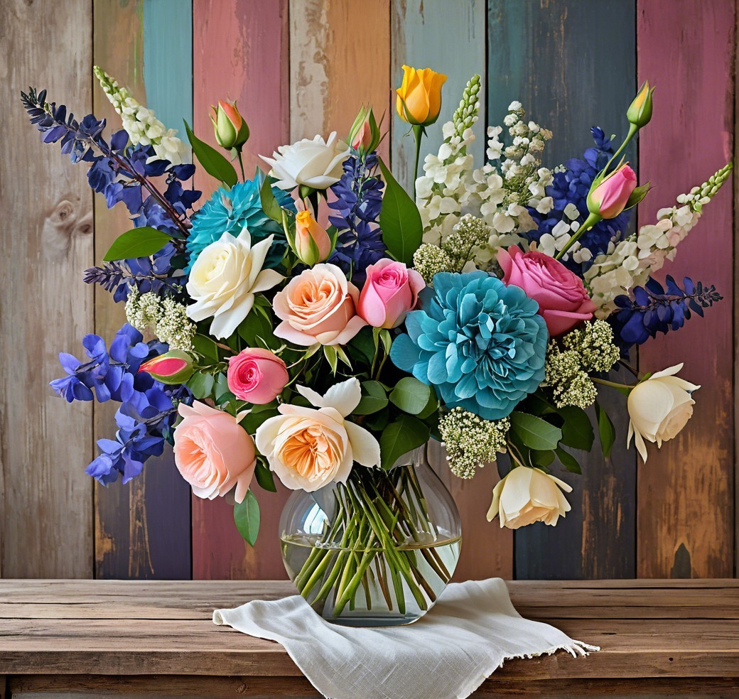 Pastel Floral Arrangement in Clear Glass Vase