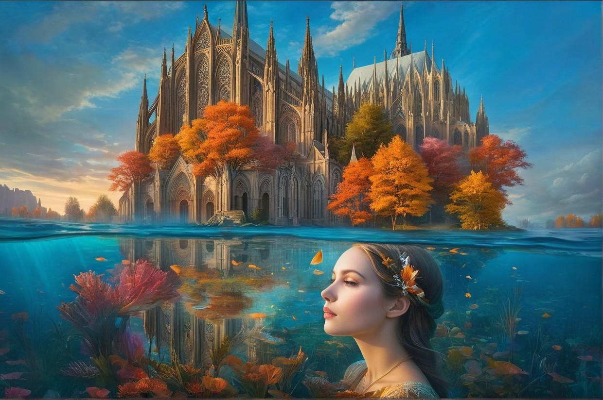 Majestic castle structure against vibrant autumn sky
