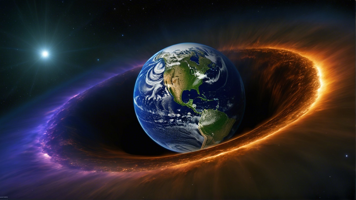 Earth Surrounded by a Vibrant Cosmic Phenomenon