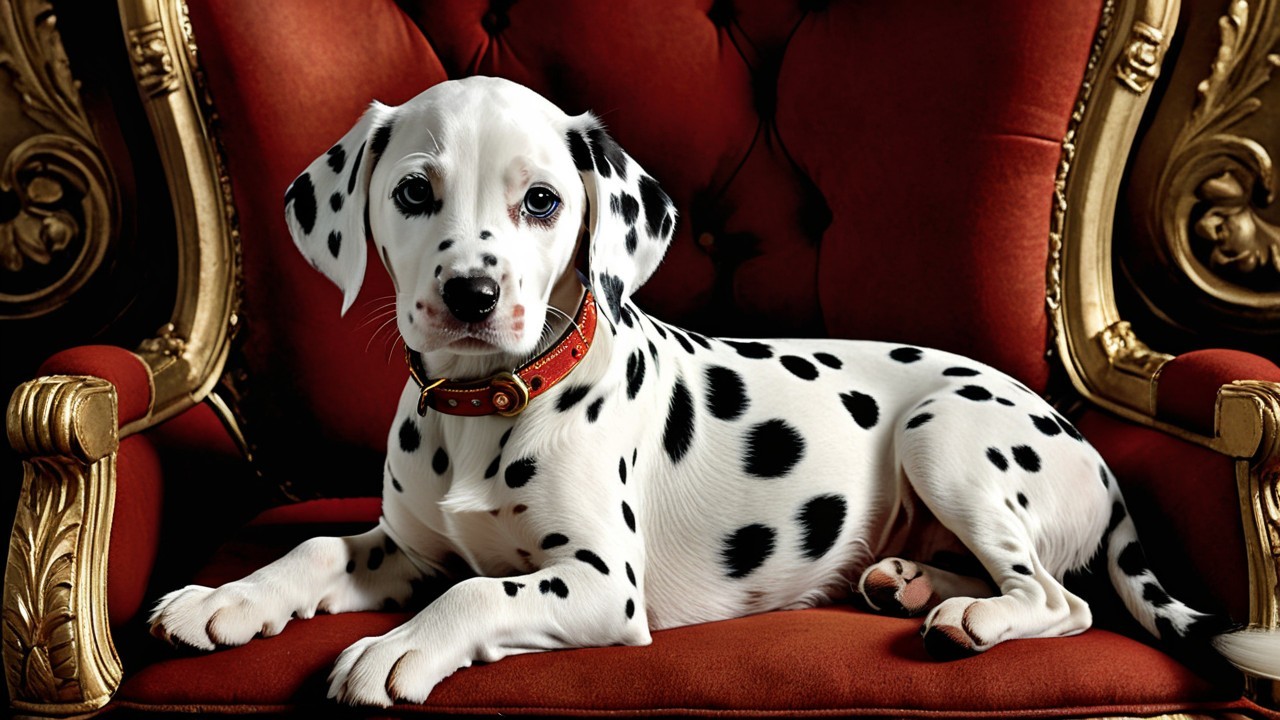 Dalmatian Puppy on Luxurious Red Velvet Chair