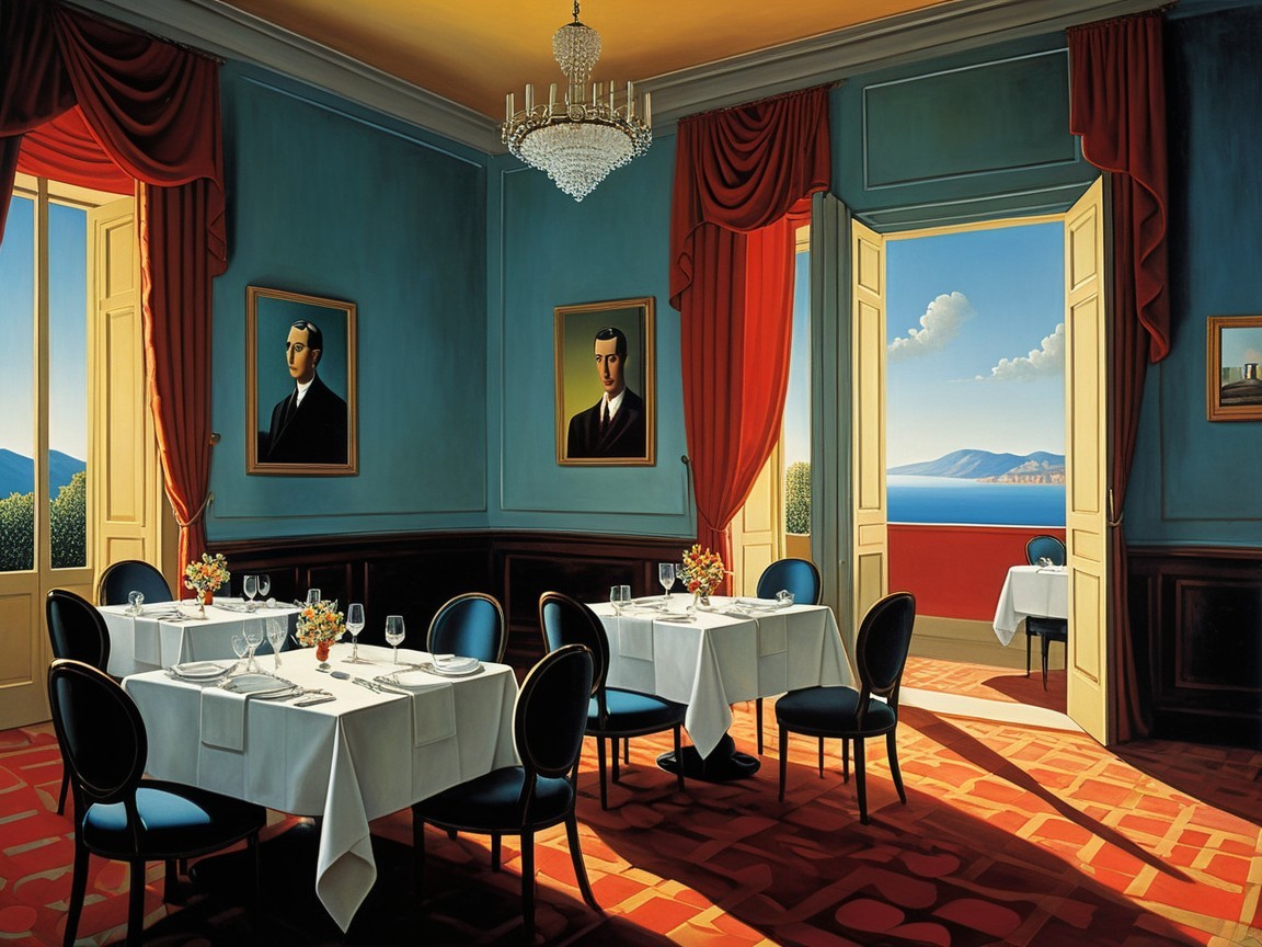 Elegant restaurant with blue interior and ocean view