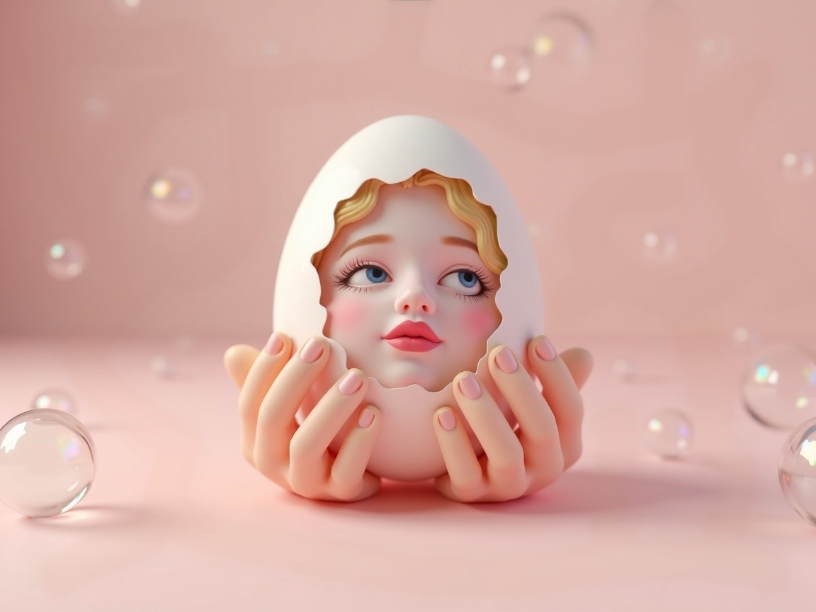 Intricate Egg Design Surrounded by Pastel Flowers