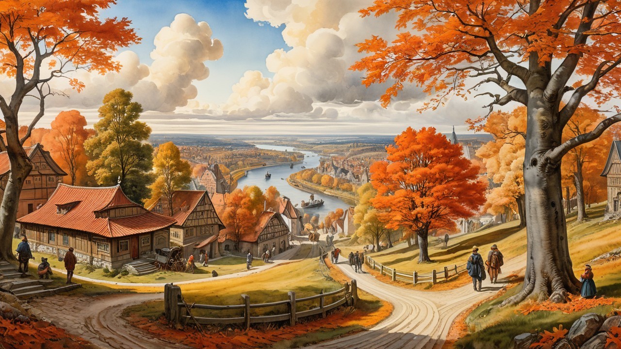 Autumn Landscape with Vibrant Foliage and River