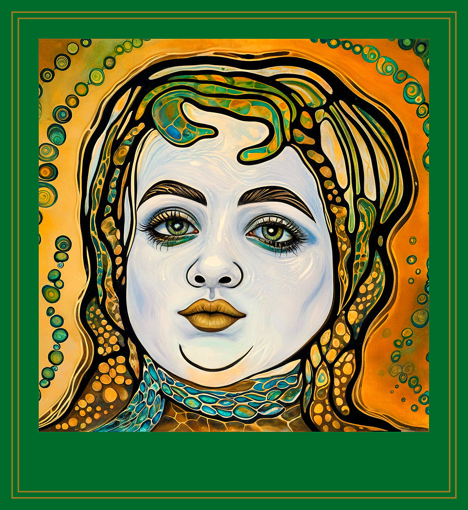 Stylized Portrait of a Girl with Green Eyes