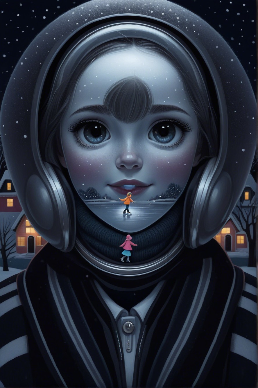 Young Girl in Winter Coat Against Icy Backdrop