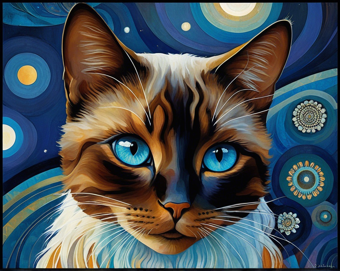 Stylized Cat Portrait with Cosmic Background