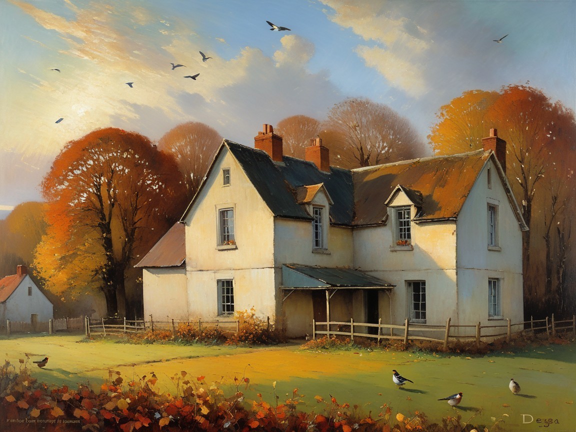 Countryside House Surrounded by Autumn Landscape
