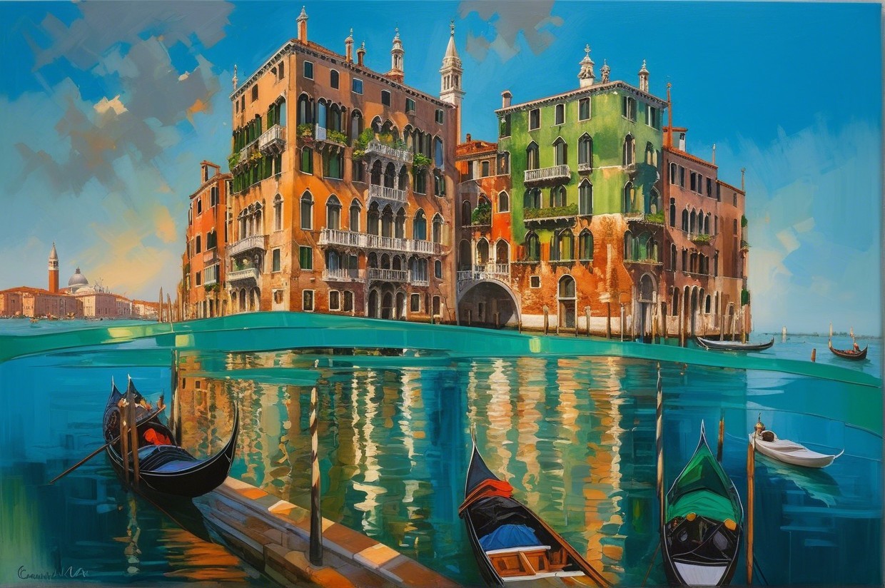 Vibrant Venice Canal Scene with Colorful Buildings