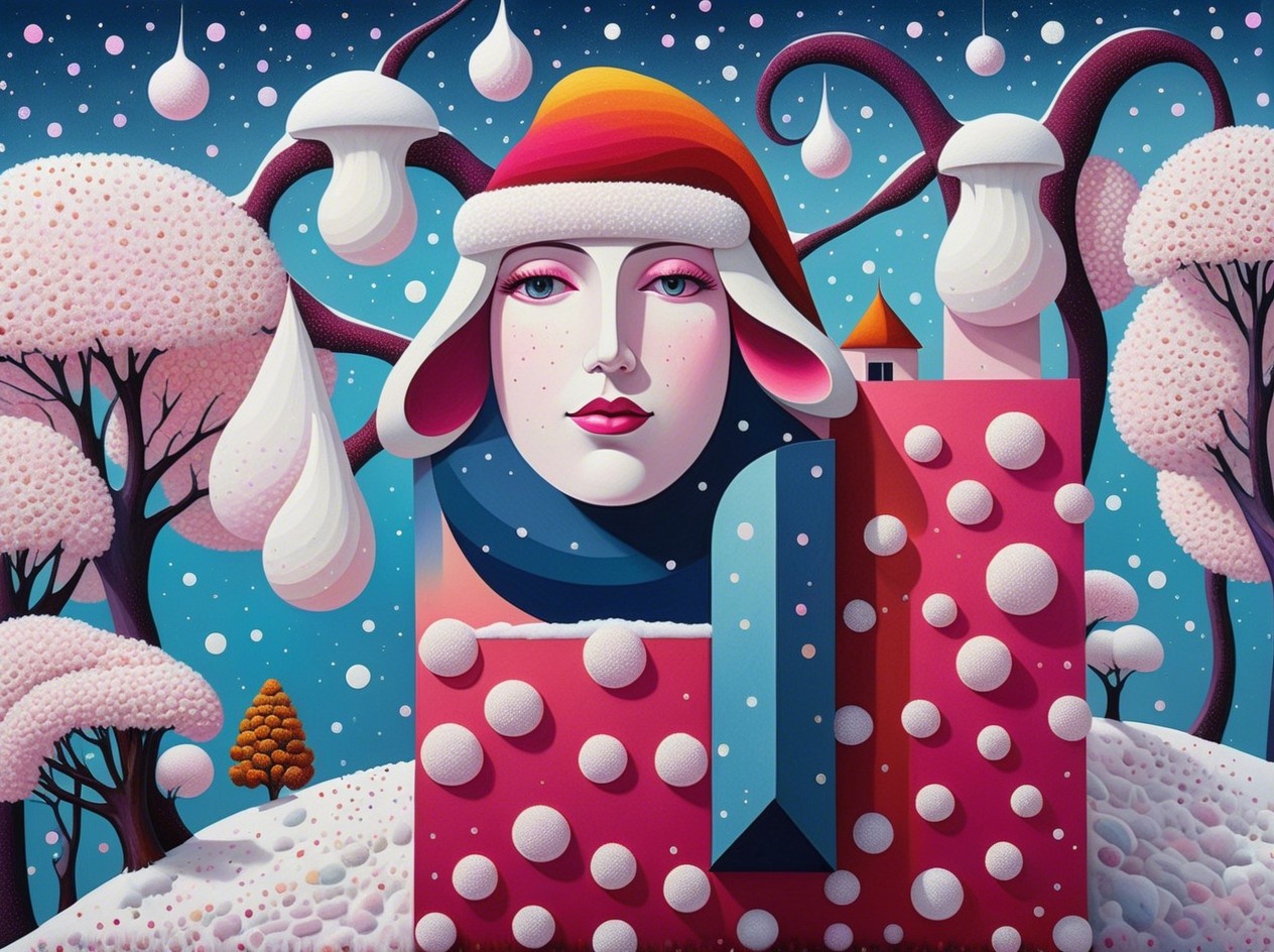 Stylized Winter Wonderland Scene with Female Face