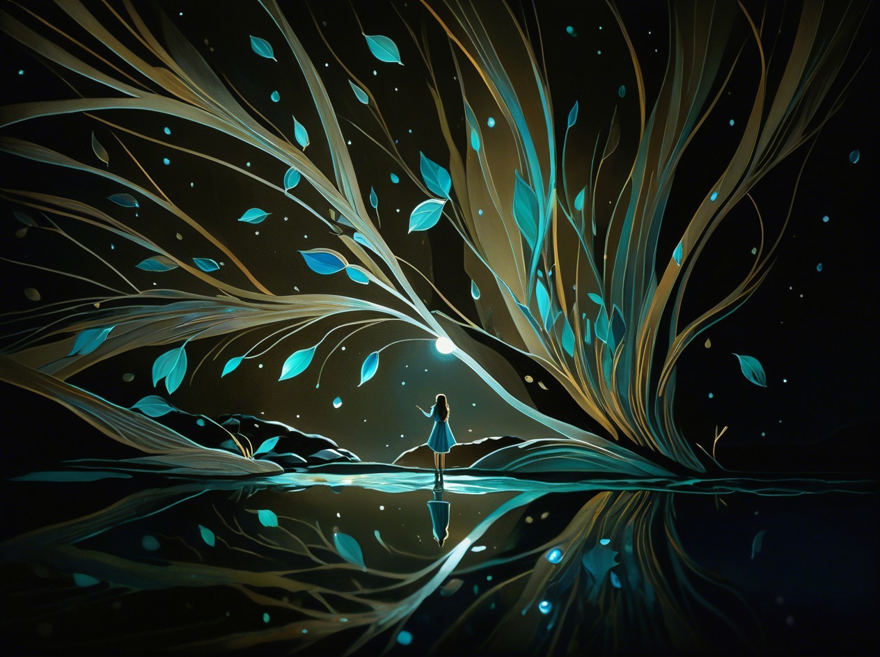 Minimalist Night Landscape with Luminous Orb and Figure