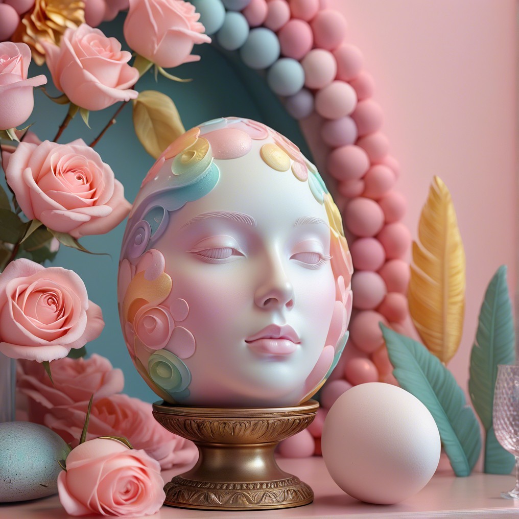 Porcelain Egg Sculpture with Floral Patterns and Roses