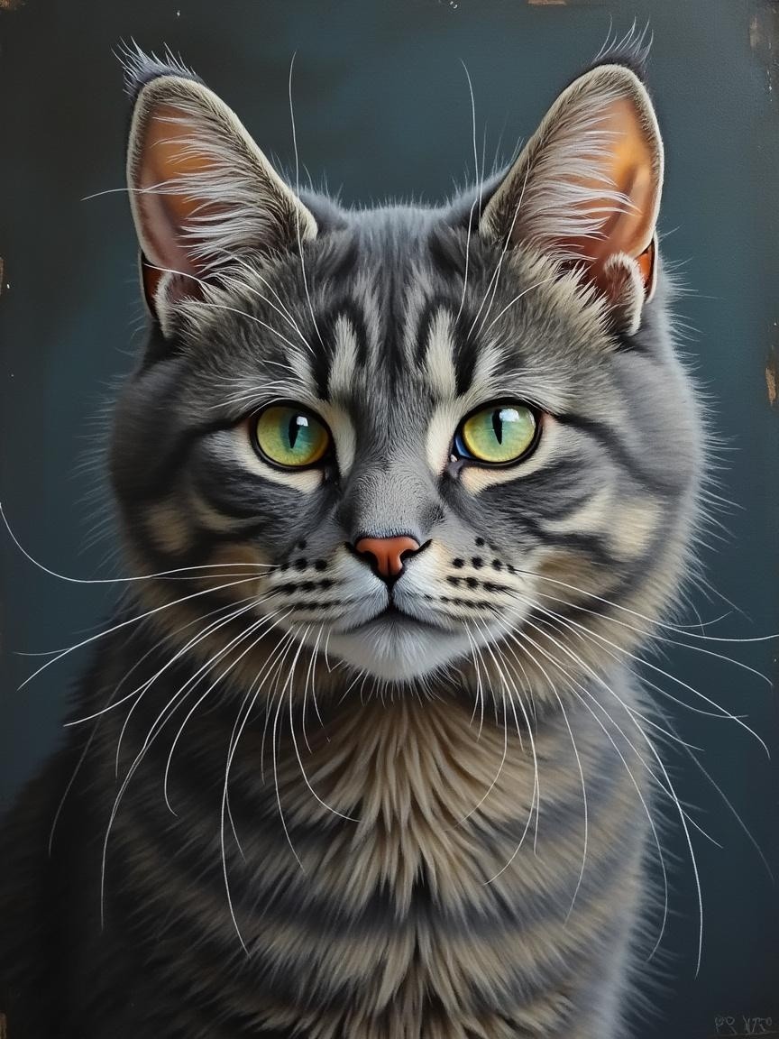 Portrait of a Maine Coon Cat with Fluffy Fur and Eyes