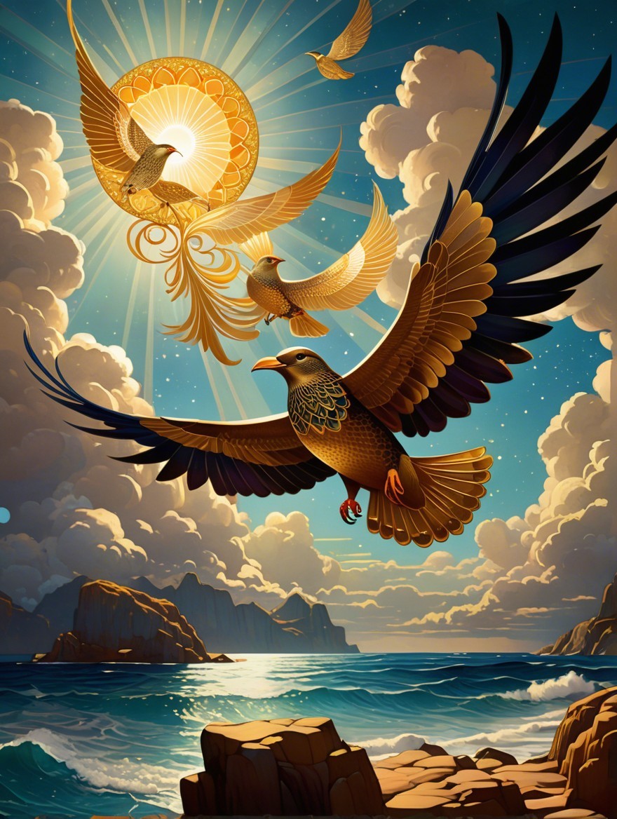 Soaring Birds Against a Dramatic Golden Sky