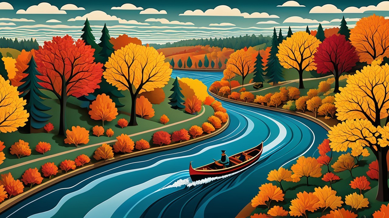 Serene autumn landscape with vibrant trees and river