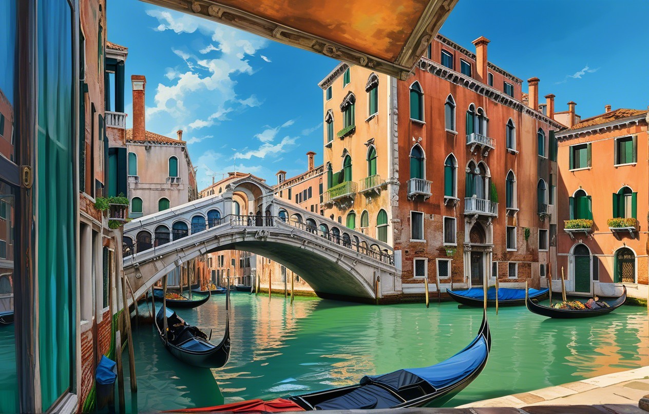 Vibrant Venetian Canal with Gondolas and Architecture