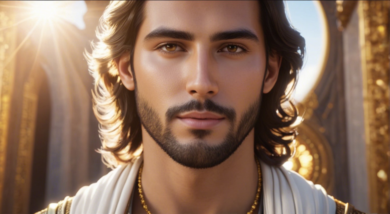 Young man with long hair and beard in golden light