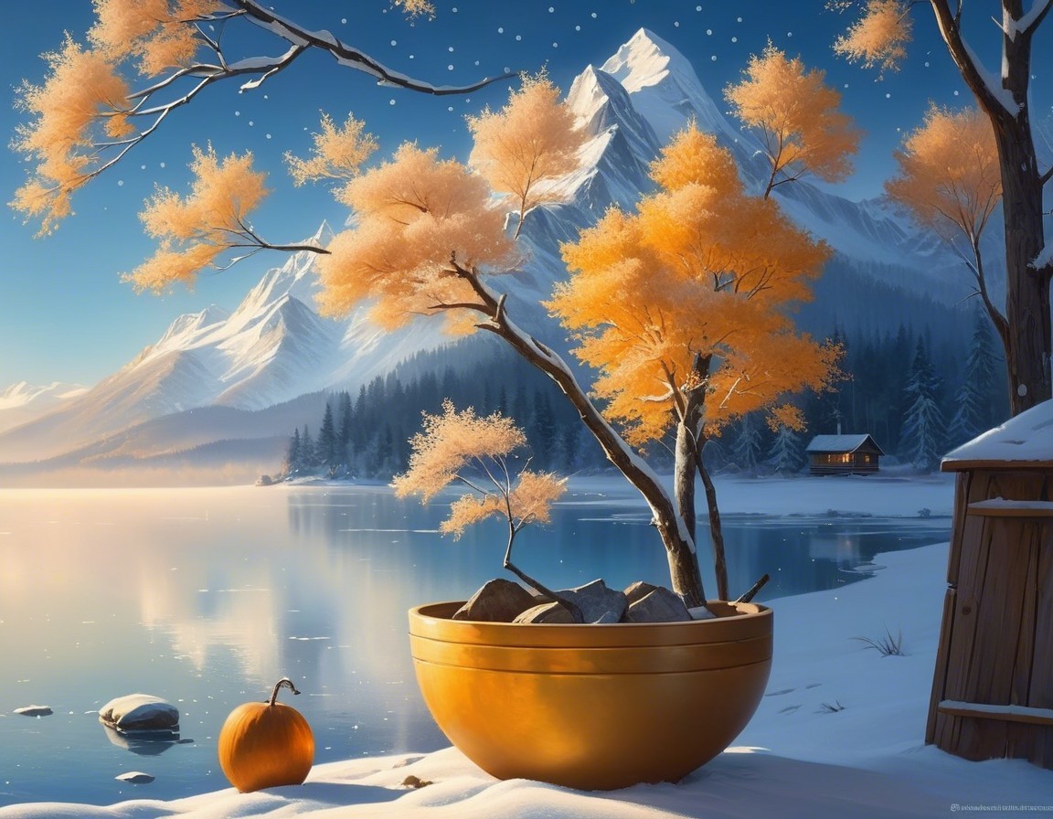 Serene Winter Landscape with Lake and Mountains