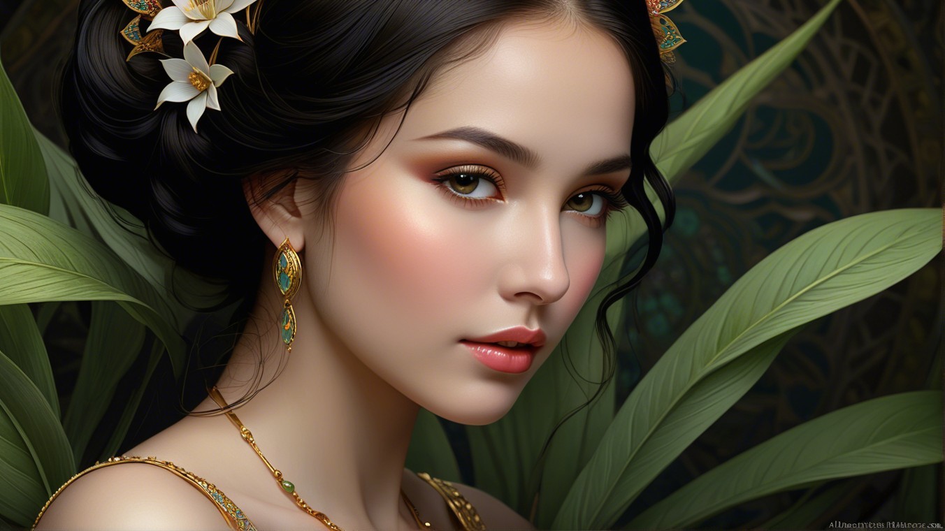 Young woman with jewelry and floral hair accessories