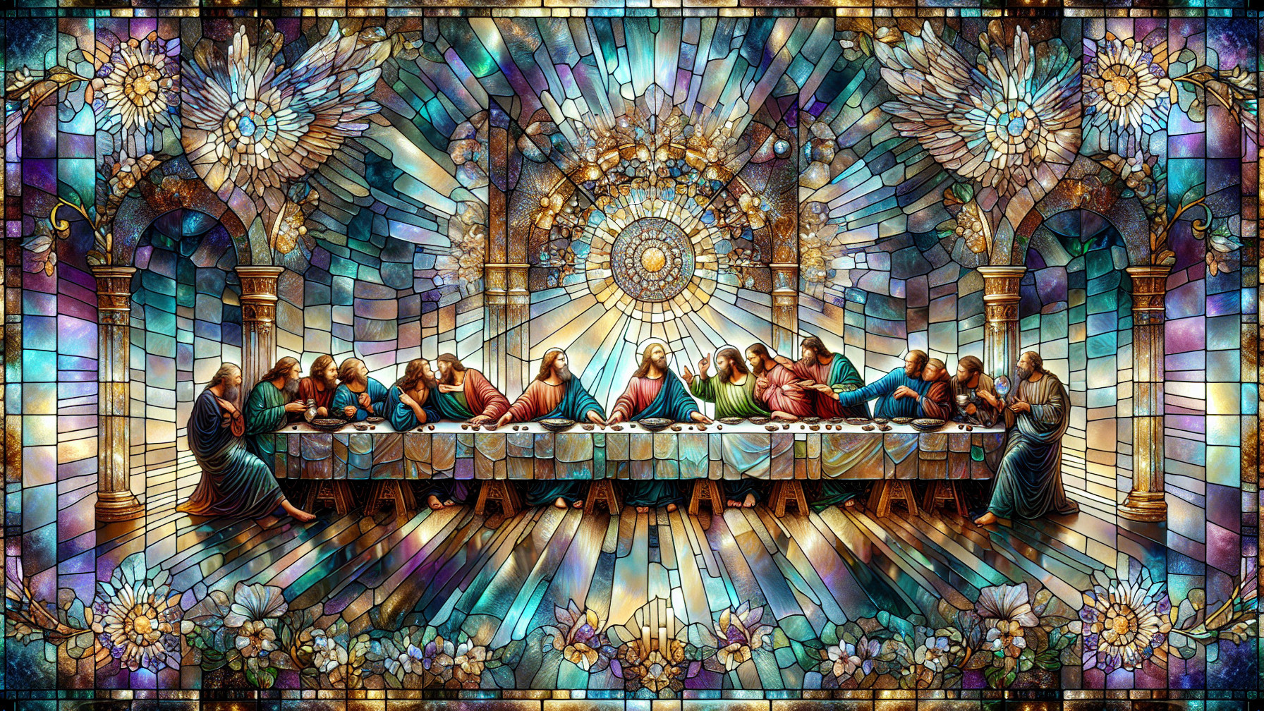 Vibrant Stained-Glass Last Supper with Intricate Design