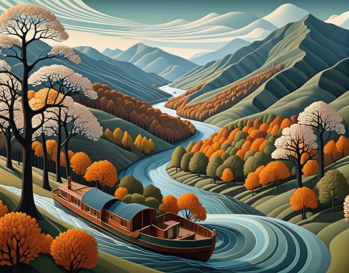 Serene Landscape with Rolling Hills and Autumn River