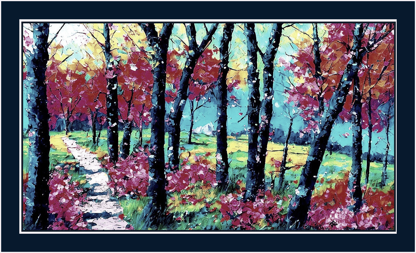 Vibrant Autumn Landscape with Serene Forest Pathway