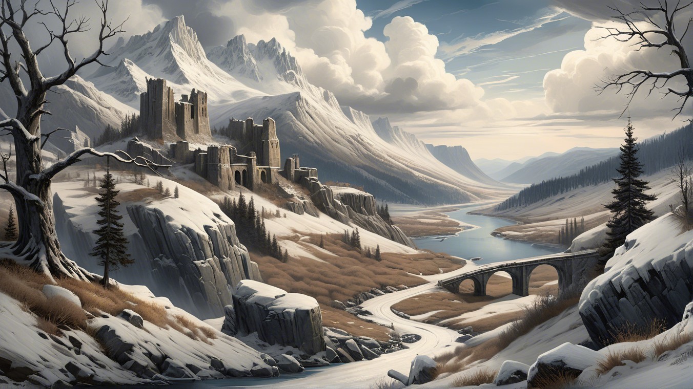 Majestic Winter Landscape with Mountains and River